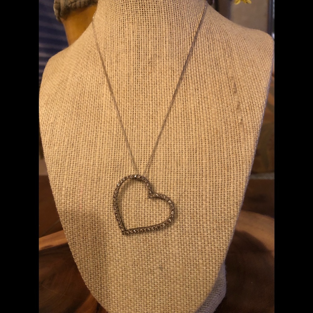 Cubic Zirconia Heart .925 Sterling Silver 16” Long Necklace